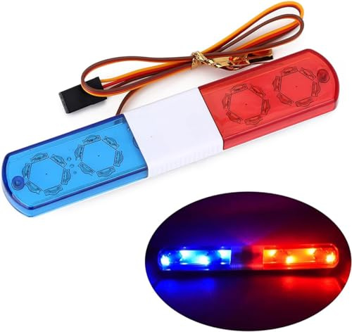 EONANT Lampe de police télécommandée rectangulaire LED pour voiture 1/10 1/8 RC HSP Traxxas Tamiya CC01 4WD Axial SCX10 (115 mm rouge/bleu)