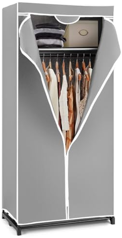 GOPLUS Kleiderschrank Stoff, Stoffschrank mit Reißverschluss & Kleiderstange, Stoffschrank Stoffkleiderschrank klappbar für Schlafzimmer, 74 x 50 x 172cm (Grau)