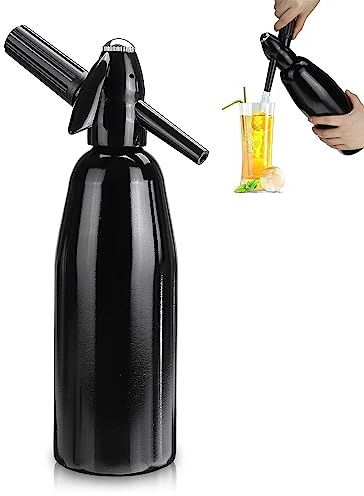 Machine à eau pétillante de 1 L, siphon de soda avec régulateur de pression, machine à eau portable pour eau gazeuse avec arroseur en aluminium pour jus faits maison, mojitos, cocktails, boissons