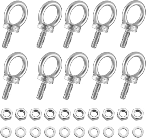 Piriuuo 10 tornillos de anillo M4, tornillos de anillo con tuercas de acero inoxidable, perno de ojo de anillo, tuerca de ojal, tuerca con arandelas, tornillo de anillo para accesorios de elevación
