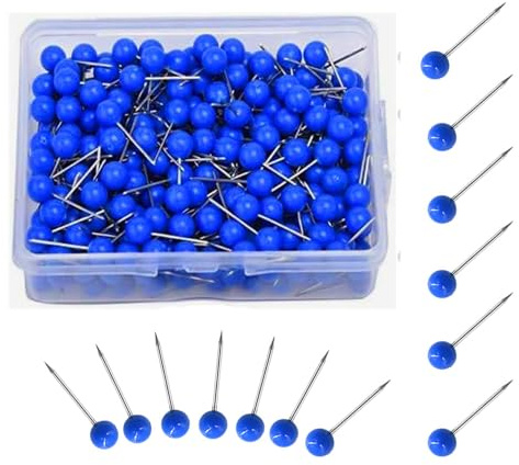 Changyeah Lot de 300 punaises à tête ronde en plastique - Pour carte du monde, tableau en liège, marquage de tissu - Bleu