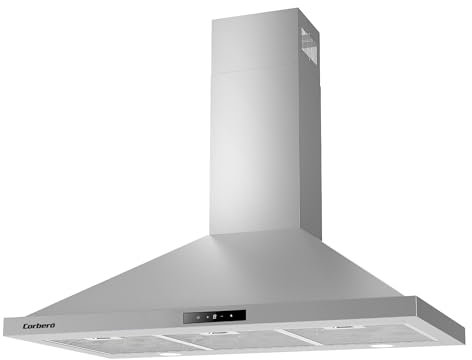 Corberó - Campana Decorativa Pirámide | NEMRUT975X | Inox | 90 cm, Caudal 750 m3/h, 165W, 3 Velocidades, Filtro Aluminio 3 Capas, Filtro Carbón, Eficiencia Energética A