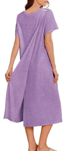 Deyeek Hospital Gowns for Women Labor Delivery Shoulder Surgery Dress Adaptive Clothing Night Robes for Elderly Plus Size Mauve