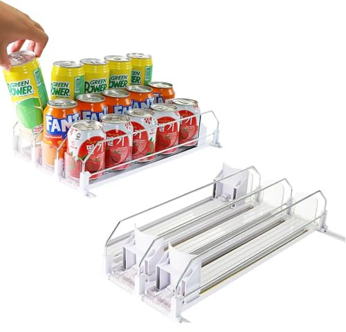 Mighty Majesty Automatic Can Dispenser for Fridge - Self-Pushing Soda and Beer Organizer - Holds up to 15 Cans in 3 Rows - Durable Design, 31x25 cm