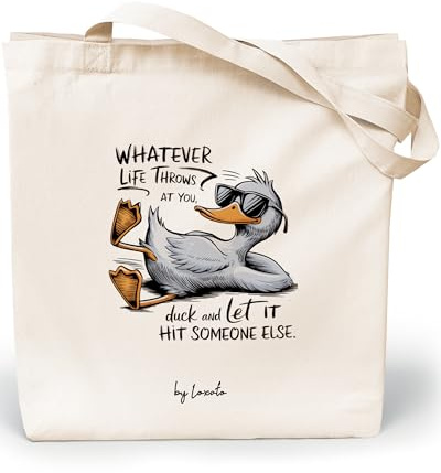 Loxato Bolsa Tote Bag Tela de Algodón con Frases Divertidas - Bolsa de Tela Grande y Reutilizable para Compras, Trabajo, Playa o Universidad - Diseño Aesthetic y Original 35x42x8 cm