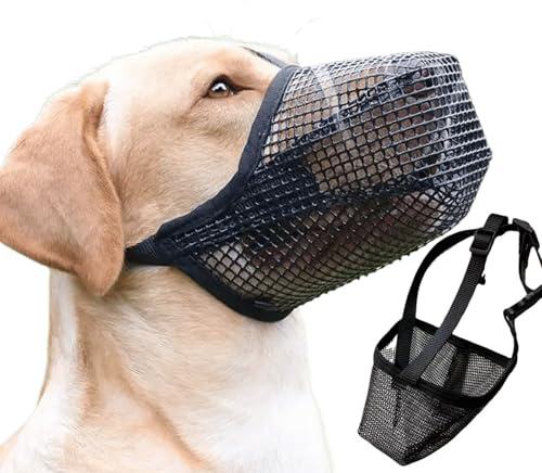 KixMalkinly Dog Muzzle, Muzzles with Adjustable Velcro Straps, Breathable Dog Mask Training for Biting Chewing,Soft Nylon Mesh Muzzle for Small Medium Large Sized Dogs(Black,L)