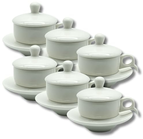 LEONARDO LUXURY HOME DESIGN Set 6 Tazze da Caffè Impilabili con 6 Piattini 6 Coperchi Coordinati Porcellana Finitura Liscia e Raffinata Elegante Idea Regalo