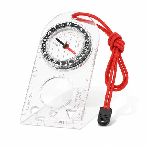 Navigation Compass, Hiking Compass with Magnifying Glass, Multifunctional Orienteering Hiking Navigation Compass for Outdoor Activities, Expedition, Map Reading, Camping, Trekking