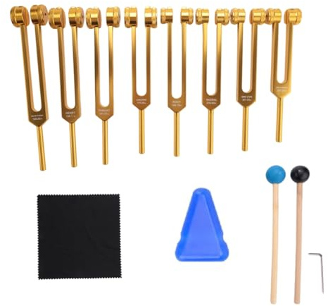 Chakra Tuning Fork Set, 7 Chakra+1 Soul Purpose Weighted Tuning Forks for Meditation,Yoga, Sound Healing gold