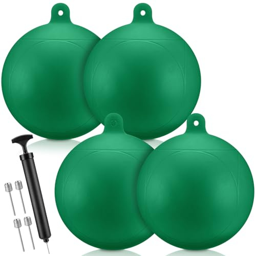 Threehoney 4 Pcs Inflatable Slalom Buoy Float PVC Boat Mooring Buoy Float Equipped with 1 Inflator and 3 Needles Boat Fenders Inflatable Anchor Ball Bumper for Docking Fishing Crab (8.5,Green)