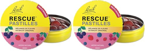 RESCUE - Pastilles goût Fruits des bois - Bien-être émotionnel naturel - Mélange de 5 Fleurs de Bach Original - Idéal lors de déplacement, voyage, stress du quotidien - Sans sucre - Boîte de 50g