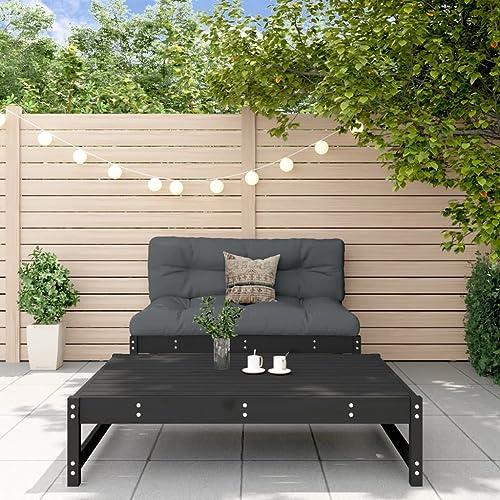 Frdhee Lounge da giardino per esterni, divano da balcone, sala da giardino, 2 pezzi, colore nero, in legno massello di pino massiccio, per caffetteria, zona piscina, facile da montare