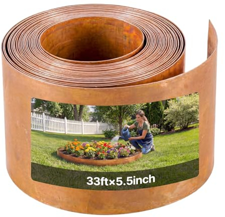 VEVOR Bordatura da Giardino per Aiuola in Metallo Dimensioni 10m x 14 cm, Rotolo Recinzioni per Prato Orto da Giardino Bordatura in Acciaio al Carbonio Aiuole Sentieri Paesaggistica Colore Ruggine