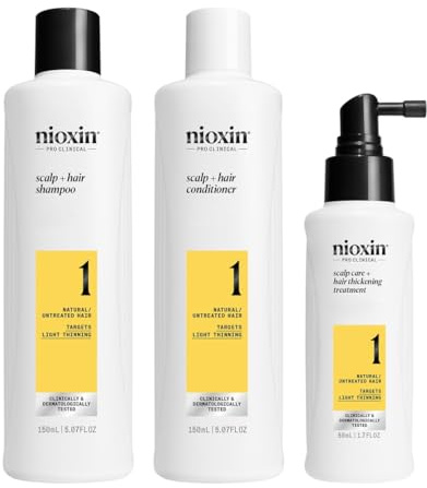 Nioxin Scalp + Hair Thickening System 1 | For Natural or Untreated Hair with Light Thinning | With Niacinamide and Biotin | Trial Size | 1 Month Supply
