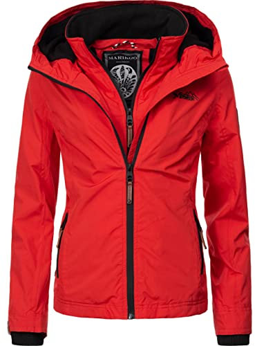 MARIKOO leicht gefütterte Damen Übergangsjacke kurze Sommerjacke mit kuscheligem Fleece-Innenfutter und großer Kapuze Erdbeere Rot Gr. M