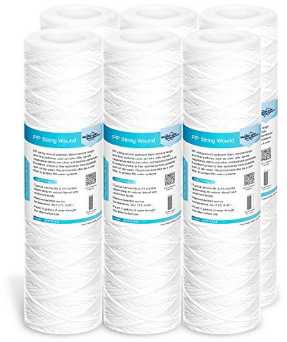 Membrane Solutions Cartucho 10 de Sedimentos 5 micras, Recambio de Filtros de Polipropileno Hilado, para Sistema Ósmosis Inversa y Sistema de Filtración de Toda la Casa, 10 x 2,5 pulgadas, 6 Pack