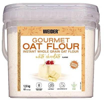 Weider Gourmet Oat Flour (1,9kg) Sapore Cioccolate Bianco, Farina d'Avena Intera, fonte di proteine, Elevato contenuto di fibre, Basso contenuto di zuccheri e grassi saturi