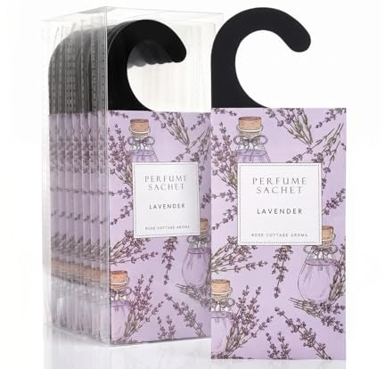 ROSE COTTAGE Large 12 Packs Lavender Hanging Closet Deodorizer Air Freshener Long Lasting Scented Sachets Smell Goods for House