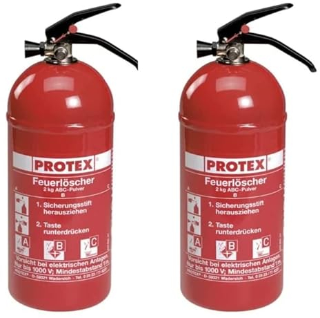 2X Protex Feuerlöscher PDE2GA Auto, 2kg Manometer mit Kfz-Halterung u. Plakette