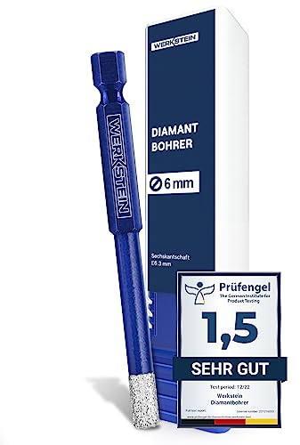 WERKSTEIN® Fliesenbohrer mit Diamantbohrkronen [6mm] - Diamantbohrer für Fliesen & Feinsteinzeug - Robuster Fliesenbohrer mit Sechskantschaft - Bohrer für Granit, Keramik & Naturstein