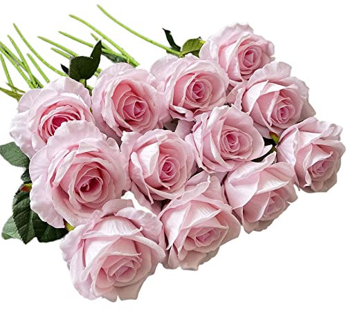 Ukeler Rosa künstliche Rosen, 12 Stück Blüten-Rosen, echte Berührung, Seide, künstliche Rosen mit Stiel, Rosensträuße für Heimdekoration, Hochzeit, Party, Blumendekoration, Valentinstagsgeschenk
