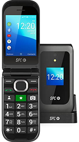 SPC Jasper 2 4G - Teléfono móvil de Tapa para Mayores con Whatsapp, Botones y Teclas Grandes, Compatible con audífonos, botón SOS, Doble Pantalla, 4G y Base de Carga, Color Negro