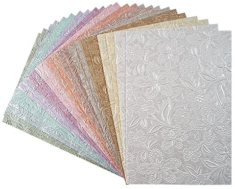 Ideen mit Herz Carta decorativa naturale, design floreale, carta naturale, carta colorata, fatta a mano, raffinata, goffrata, colorata, DIN A4, 24 fogli in 12 colori (design 02)