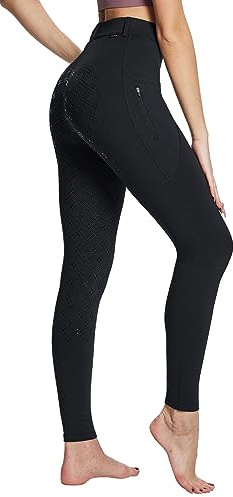 Baleaf Damen Winter-Fleece-Reithose mit Vollbesatz, Reißverschluss-Taschen, Leggings Schwarz S