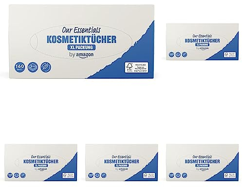 by Amazon Kosmetiktuchbox 3-lagig XL Packung, 160 Stück, 1er-Pack (Packung mit 5)