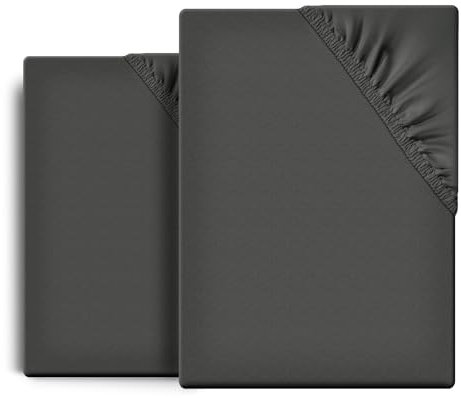 BEAUTEX 2er Set Spannbetttuch Bettlaken Baumwolle, Premium Jersey Stoff 160g/m², Größe und Farbe wählbar (2 Stück 200x200x45 cm, Dunkelgrau)