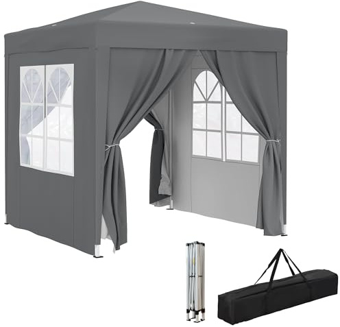 Outsunny 2 x 2 m Garden Pop Up Gazebo, Wedding Party Tent Marquee, Water Resistant Awning Canopy With Sidewalls, Windows, Carry Bag, Grey