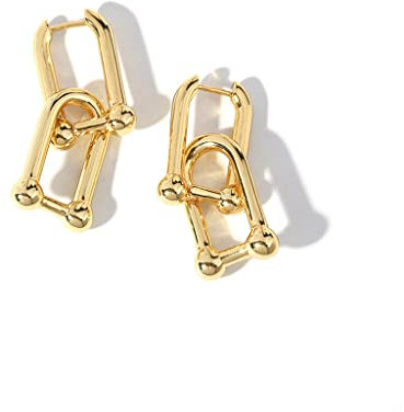 Gold Plated Ball U Shape Pin Style Chunky Earring Link Chain Chunky Circle Hoop Earrings Paperclip Link Chain Jewelry Drop Dangle Earrings set for women teen girls Useful and Practical
