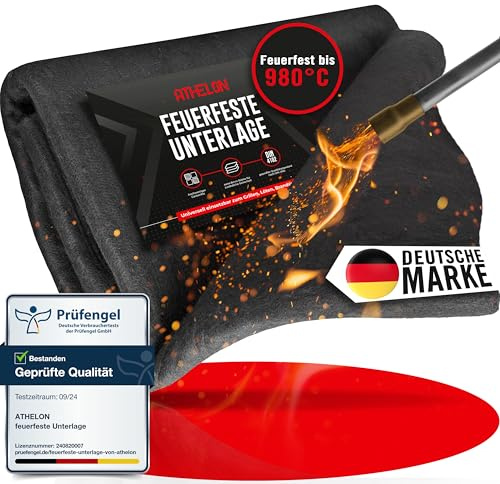 ATHELON® Feuerfeste Unterlage [1x1 m] - extra Dicke Hitzeschutzmatte aus Carbonfilz [feuerfest bis 980°C] - Brandschutzmatte oder Grillunterlage für Outdoor & Indoor [flexibel zuschneidbar]