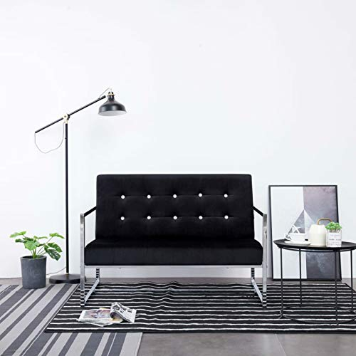LAPOOH 2-sitsig soffa med armstöd, soffa för vardagsrum, för lägenheter, loungesoffa, soffor och soffor, relaxsoffa, svart krom och sammet