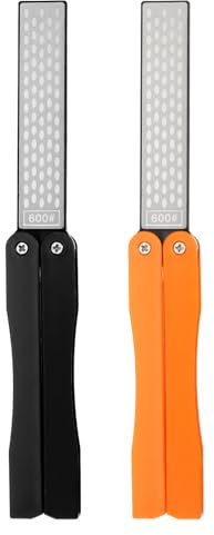 sourcing map 2pcs Pocket Sharpening Stone 400/600 Grit Portable Pocket Knife Sharpener Folding Diamond Knife Sharpening Stone for Knives Kitchen Garden Outdoor Tools, Black/Orange