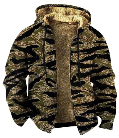 MEIbax Sweats à Capuche Hommes Veste Polaire Entièrement Zippées Blouson Thermique Hiver Sweatshirt Chaud Épaisse Camouflage Manteau avec Poches Décontracté Grande Taille Sportswear (Coffee, L)