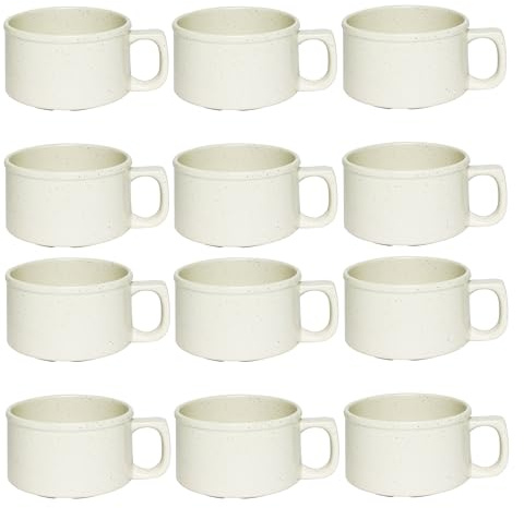TrueCraftware- 10 oz San Marino Soup Mug Melamine Set of 12- Dishwasher Safe Break-Resistant Coffee Cup Set Reusable Plastic Mug for Soups Latte Cappuccino Cocoa Hot Tea Home Cafe Restaurants