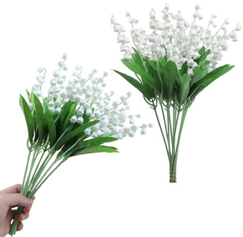 Liuyoyo 20 ST Konstgjorda Liljekonvaljer, Faux White Bell Flowers Wind Chimes Orkidé Bröllopsbukett, Konstgjorda Faux White Bell Blommor, Bröllopsbukett Maj Blomster Dekoration