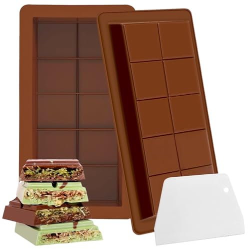 ZkateTrade 2 PCS Dubai Chocolate Moulds Silicone with 1 Scraper, Large and Thick Chocolate Moulds for Chocolates, Pralines, Sweets