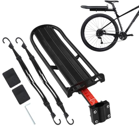 Portaequipajes Bicicleta Trasero Ajustable para MTB, Carga 8 kg, Soporte para Tija de Sillín de Bicicletas de Montaña, 60cm Pulpos Elásticos con Ganchos, para Bici con un Diámetro a 31.8 mm (Set A)