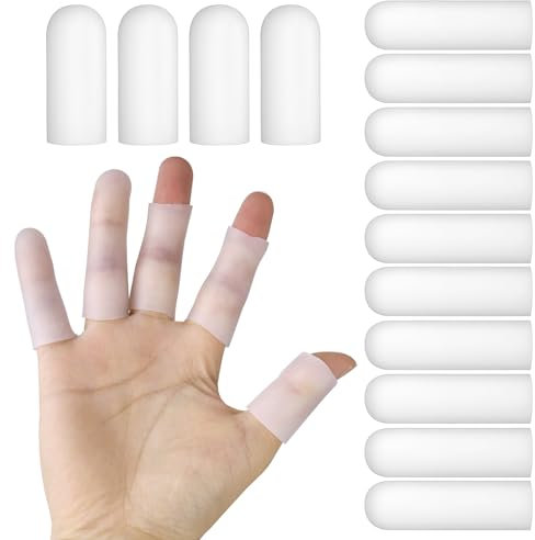 Larrel 14 PCS Silicone Finger Cots, Soft Finger Gloves Fingers Sleeves Covers Fingers Protectors Condoms Guard for Wound Cracking Thumb Fingertip Protect (White)