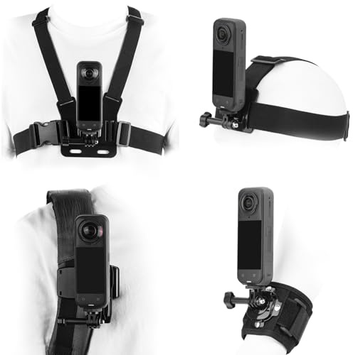 BRDRC Kit de accesorios para Insta 360 X5 X4, correa de cabeza de montaje en el pecho, correa de muñeca, adaptador giratorio de 360° + liberación rápida para Insta360 One X5 X4 X3 X2 X paquete de
