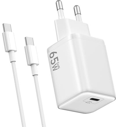 Caricabatterie USB C 65W, ricarica rapida PD3.0 PPS adattatore portatile GAN II con cavo USB C intrecciato 2M, compatibile per iPhone 17/16/15,per Samsang Galaxy S25/S24/S23 Ultra,MaxB00k Pro/Air
