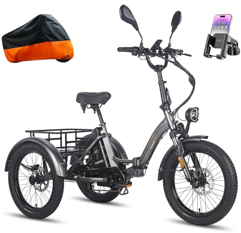 Fafrees 3-Wheel Electric Trike for Adults UK 2025 F20 MATE, 1008Wh/48V 21Ah Battery for 65-115KM | 20x3.0 Fat Tyres Cargo Ebike, Foldable Electric Tricycle Hydraulic Brakes (BLACK-STD REAR)