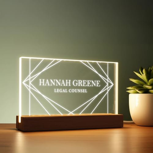 Placa de identificación acrílica personalizada de 1 cm de grosor con luz LED y diseño geométrico, placa de nombre de oficina personalizada para asesores legales, abogados y profesionales