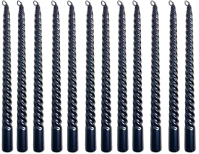 【Cadzyre】Lot de 12 bougies, 25 cm de haut, bougies coniques de 2 cm de large, bougies de fête, bougies de baptême, bougies votives, (Noir)