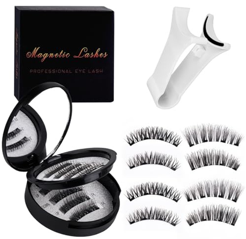 OYZOQ 2 PCS Ciglia magnetiche riutilizzabili con applicatore(Include clip a forma di V),Ciglia Finte Magnetiche, facile da indossare e rimuovere, cig-lia finte senza colla(24P-4+KS02-4)