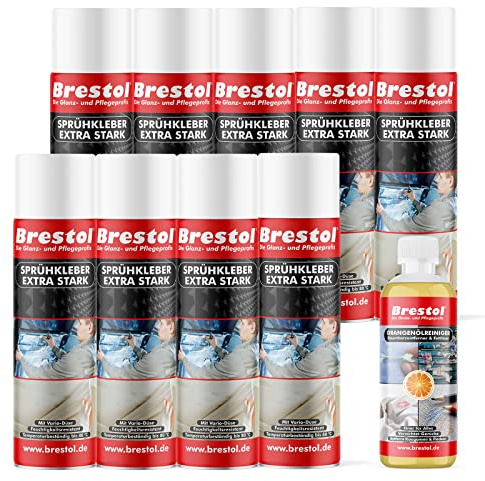 BRESTOL® Lot de 9 flacons de colle en spray extra forte de 500 ml + 1 x 300 ml de nettoyant orange - Colle en spray - Colle en spray - Colle en spray - Colle en spray - Colle en spray - Colle en spray