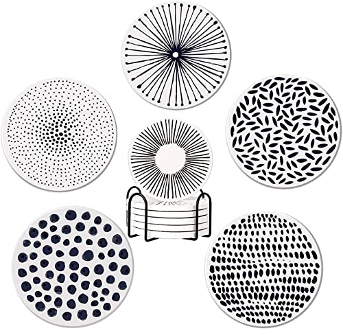 Untersetzer 6er Set, Keramik Untersetzer mit Halter, Keramik-Untersetzer im Marmor-Stil mit Halter, Saugfähige Untersetzer, verwendet für Tassen, Vasen, Kerzen, Bars, Tisch