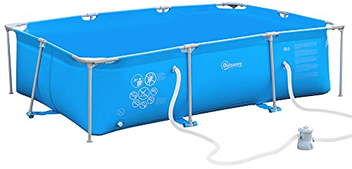 Outsunny Piscina Autoportante da Esterno, Piscina Rettangolare Fuori Terra con Filtro e Valvola in Acciaio e PVC, Blu, 292x190x75cm